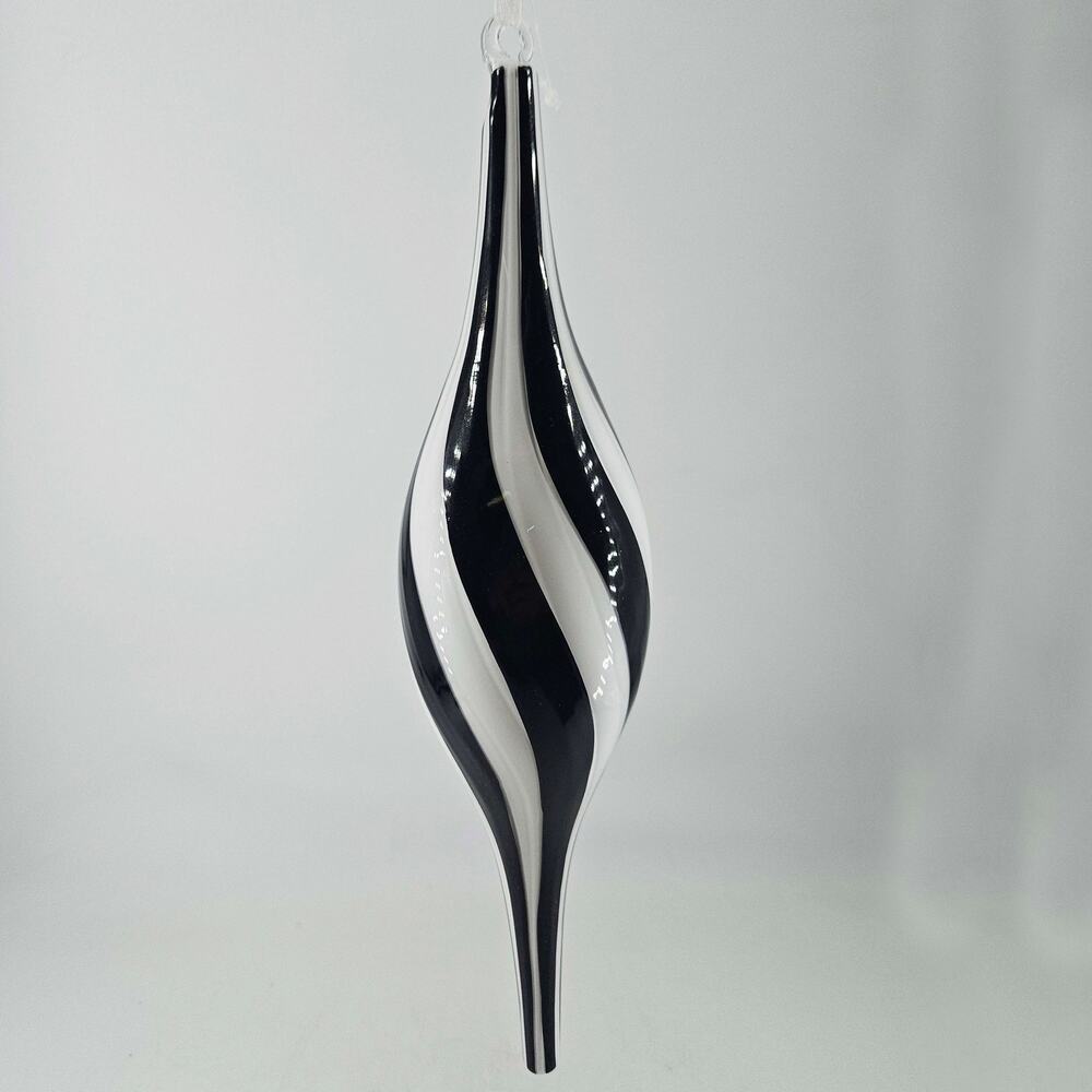 Robert Stanley Black n White Hand Blown Glass Christmas Ornament